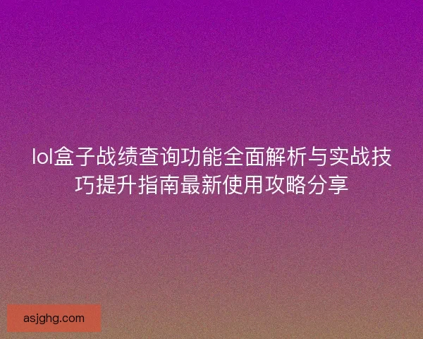 lol盒子战绩查询功能全面解析与实战技巧提升指南最新使用攻略分享